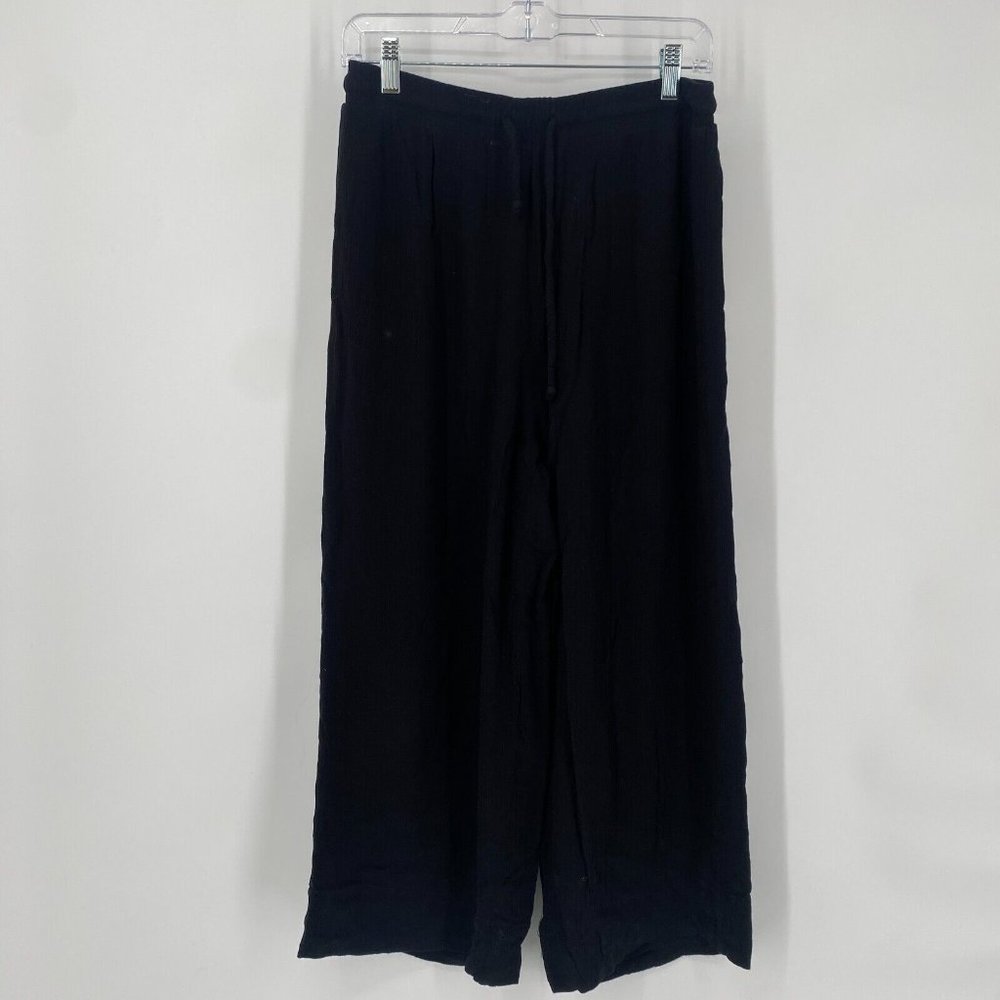 Z supply pants womens medium M black wide leg high rise crop drawstring beach
